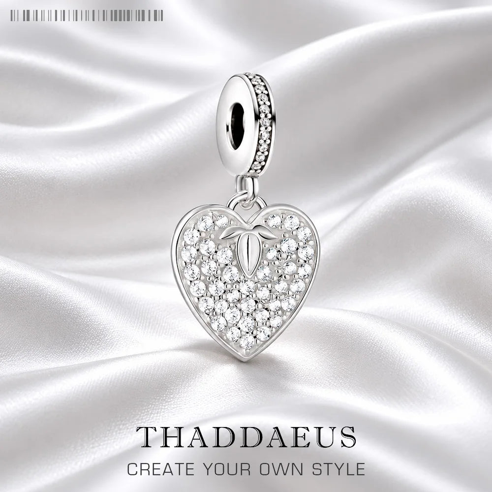 Thaddaeus White Zircon Heart Dangle Charm — Sterling Silver Romantic Pendant