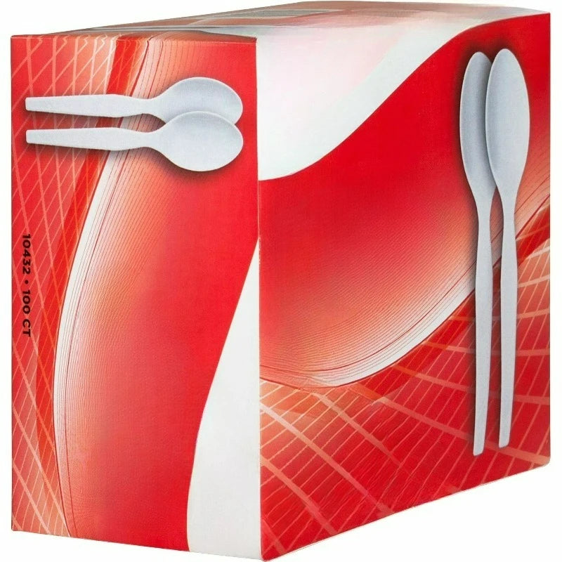 Heavyweight Disposable Spoons — Rigid White Polystyrene, 100 Count