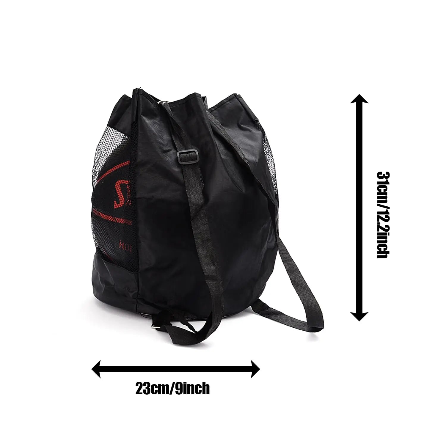 Drawstring Sports Ball Bag — Lightweight Mesh Storage Backpack, Black