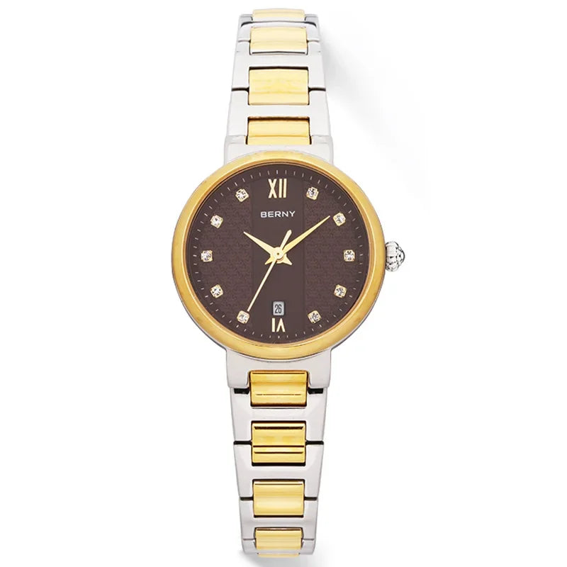 BERNY Women's Fashion Quartz Watch — Diamond Accents & Sapphire Glass