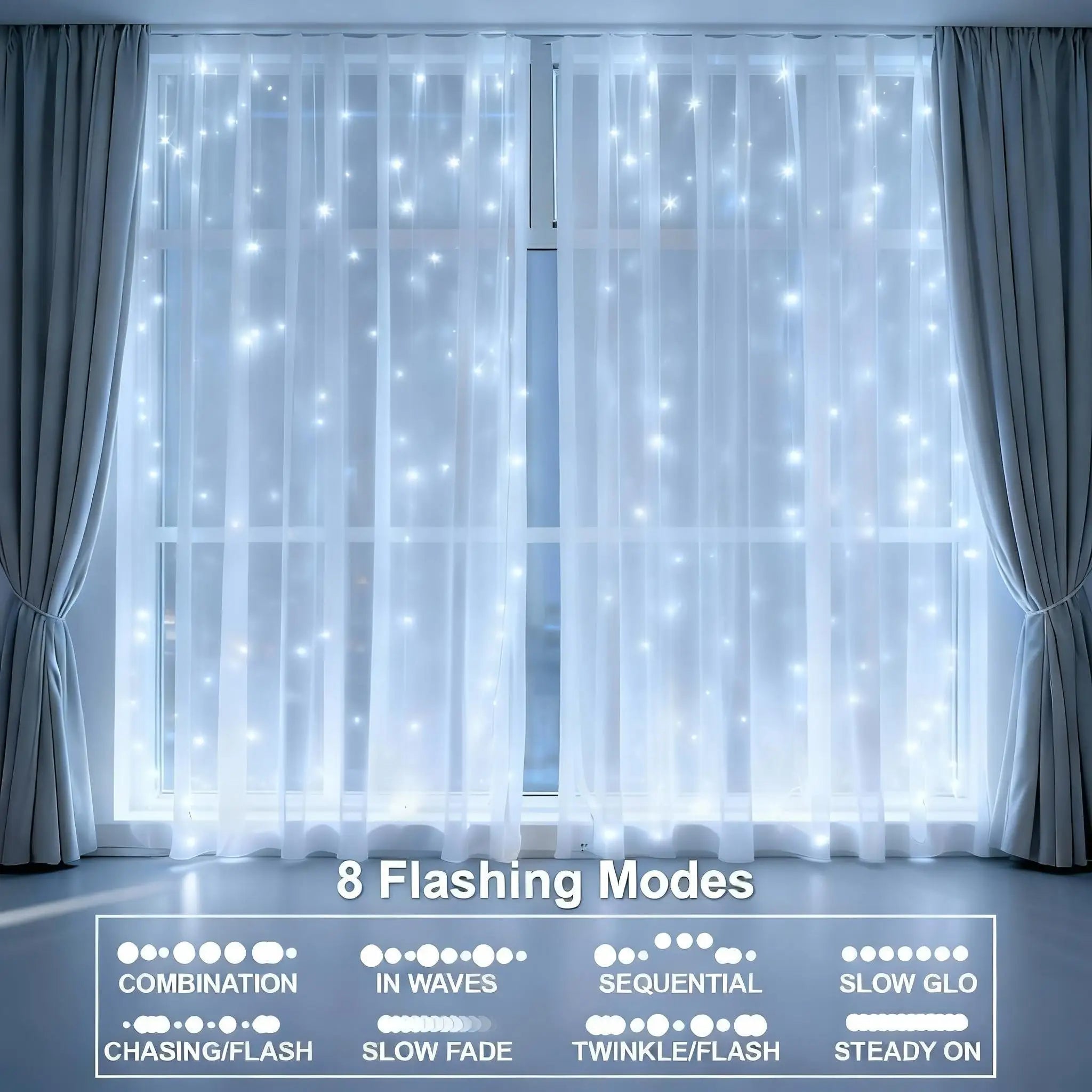 8-in-1 USB Curtain String Lights — Remote Controlled LED Decor