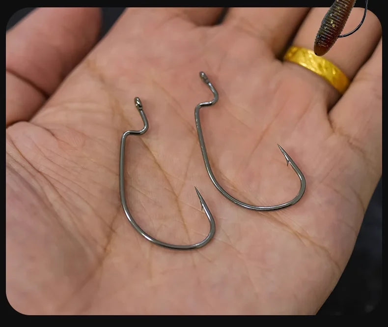 MrLurion Wide Gap Offset Fishing Hooks — High Carbon Steel Barbed Lures
