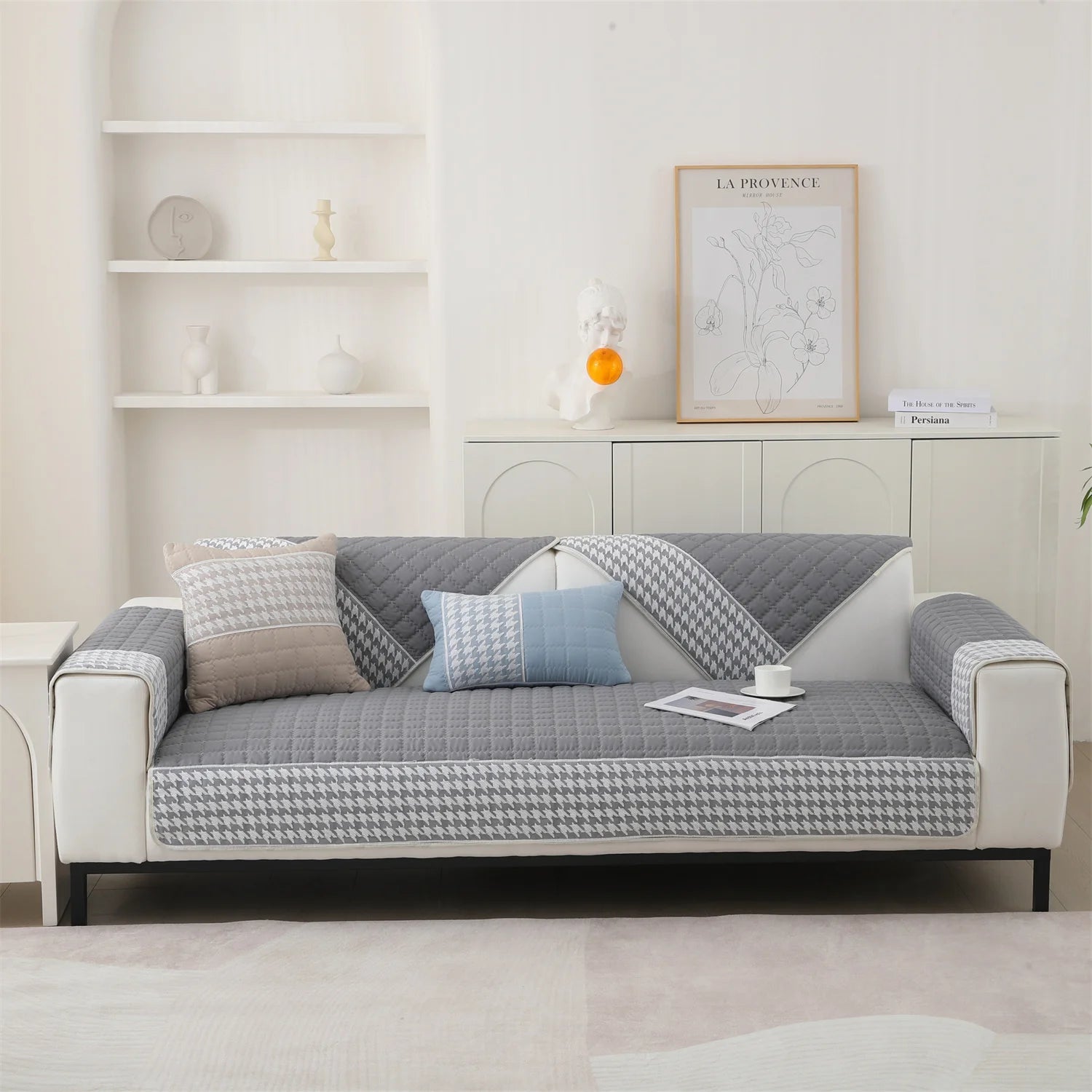 Houndstooth Quilted Sofa Cover — Anti-Slip Furniture Protector