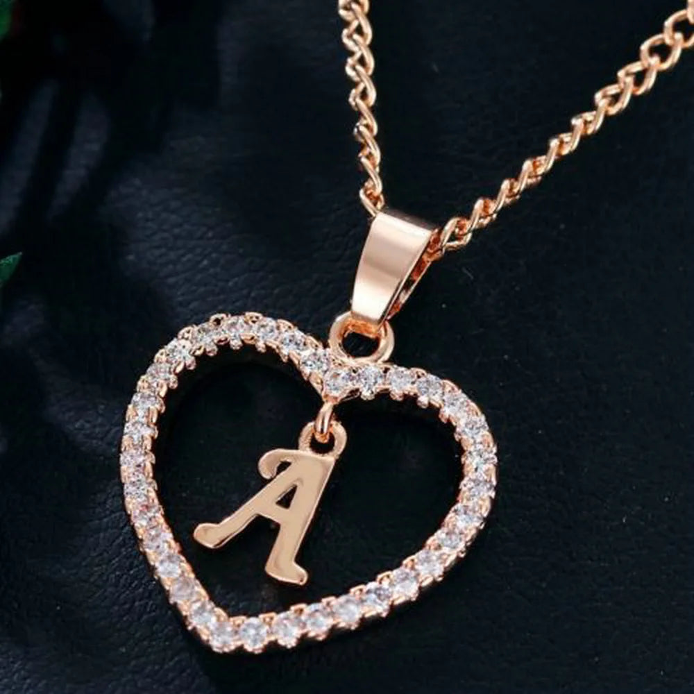 Customizable Initial Heart Pendant Necklace — Zircon Accented Jewelry