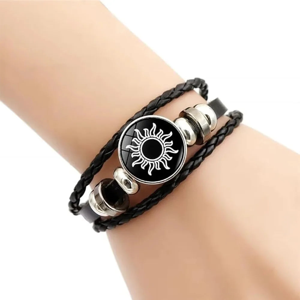 Sun and Moon Leather Bracelet Set — Matching Couple Jewelry with Glow Effect