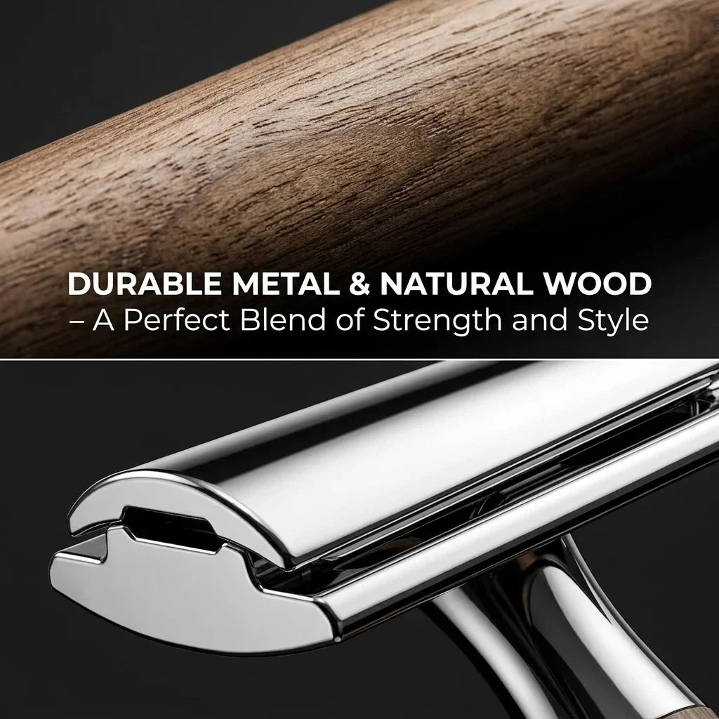 Double Edge Safety Razor — Manual Shaver with Wood Grain Handle