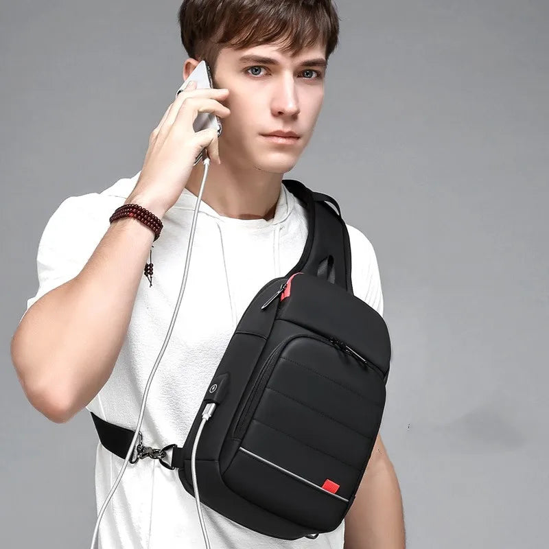 Men's Oxford Sling Bag — Waterproof Messenger Crossbody with USB Port