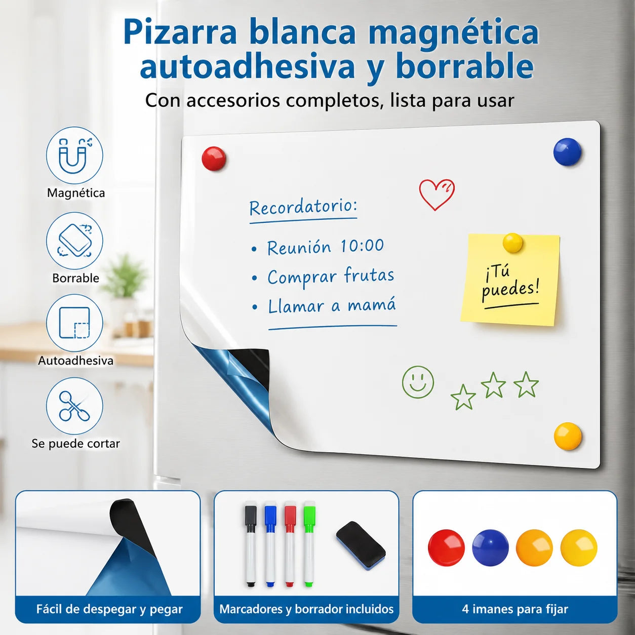 Self-Adhesive Magnetic Whiteboard Sticker — Erasable Dry Erase Wall Surface