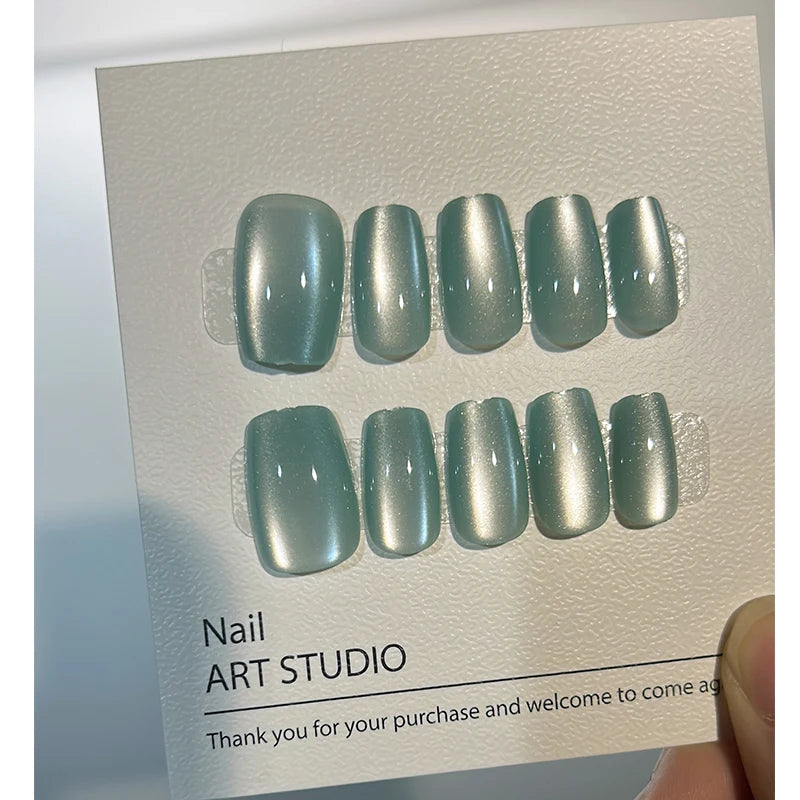 Luxury Cat Eye Press On Nails — Handmade Acrylic Coffin Style False Nails
