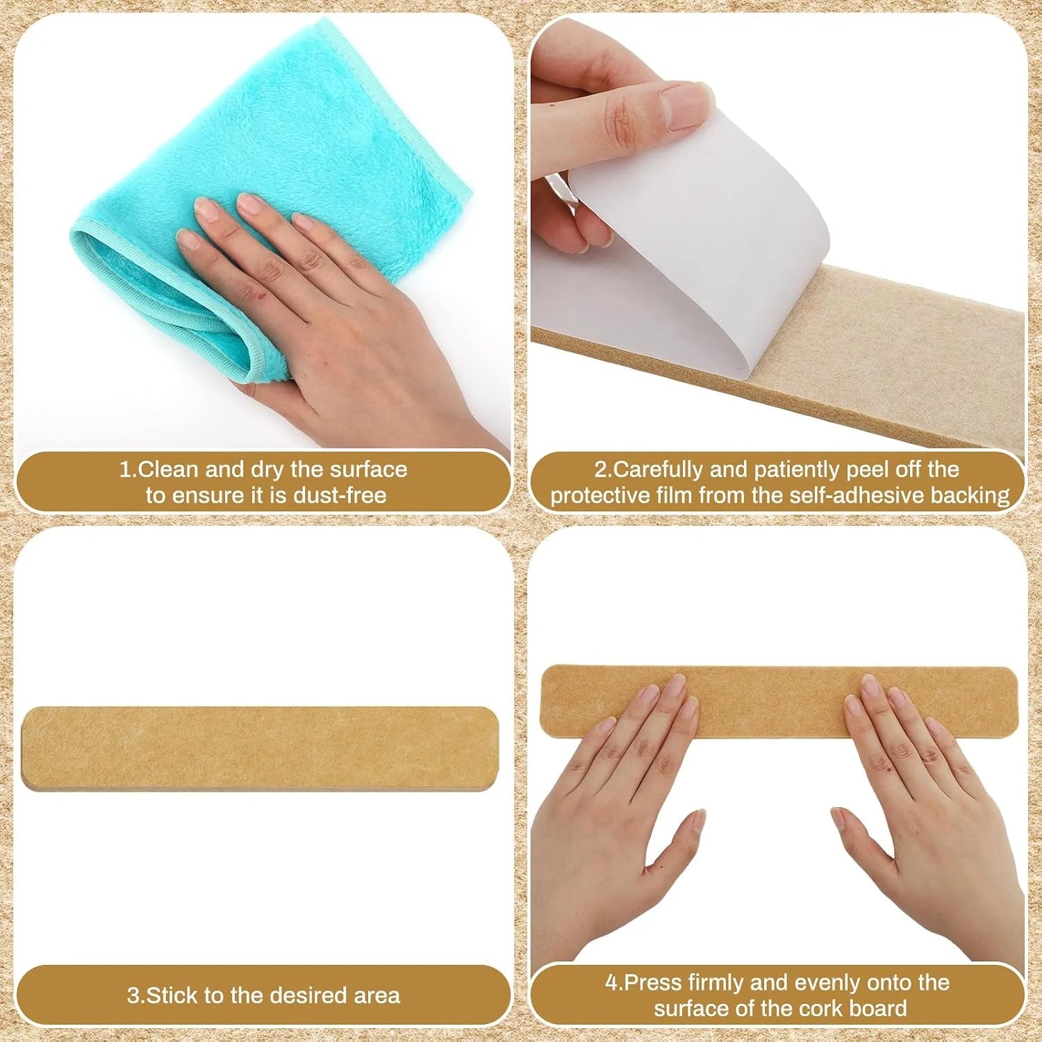 Self-Adhesive Cork Bulletin Boards — Frameless Wall Organizer, 5-Piece Set