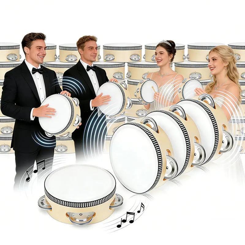 Wooden Hand Held Tambourine — Percussion Instrument with Metal Jingles