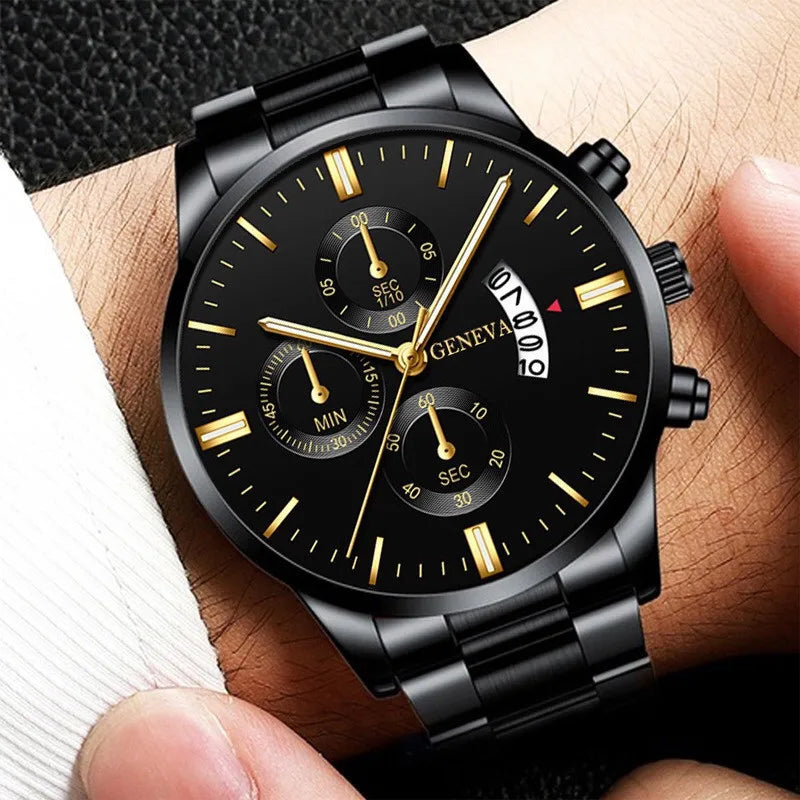 Men's Luxury Stainless Steel Quartz Watch — Business Calendar Style