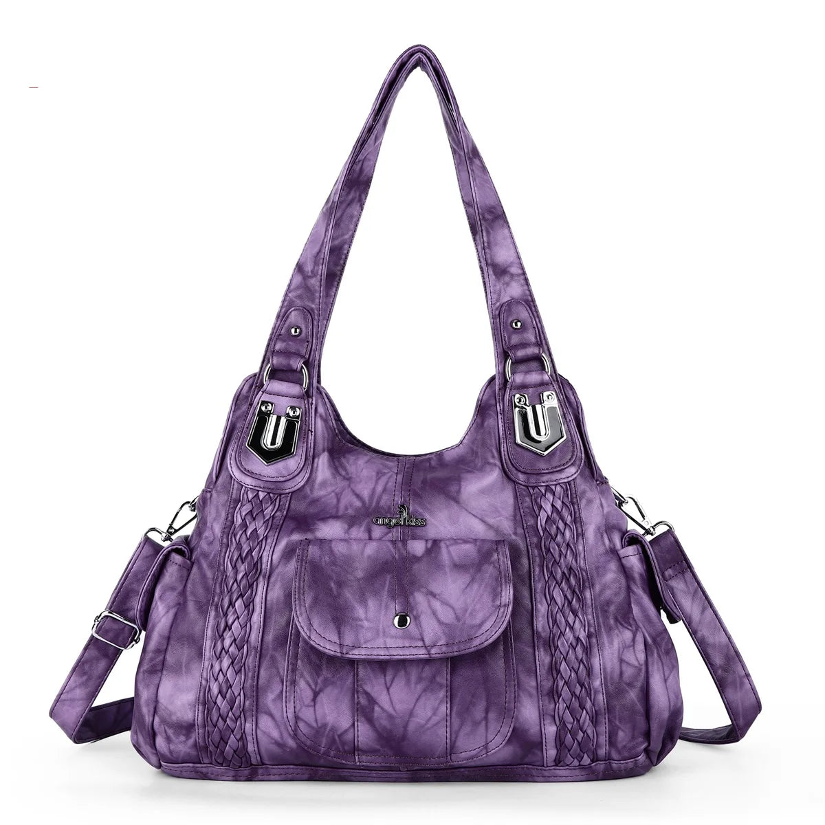 Venn Angel Women's Soft Washed Leather Hobo Bag — Multi-Pocket Shoulder Crossbody
