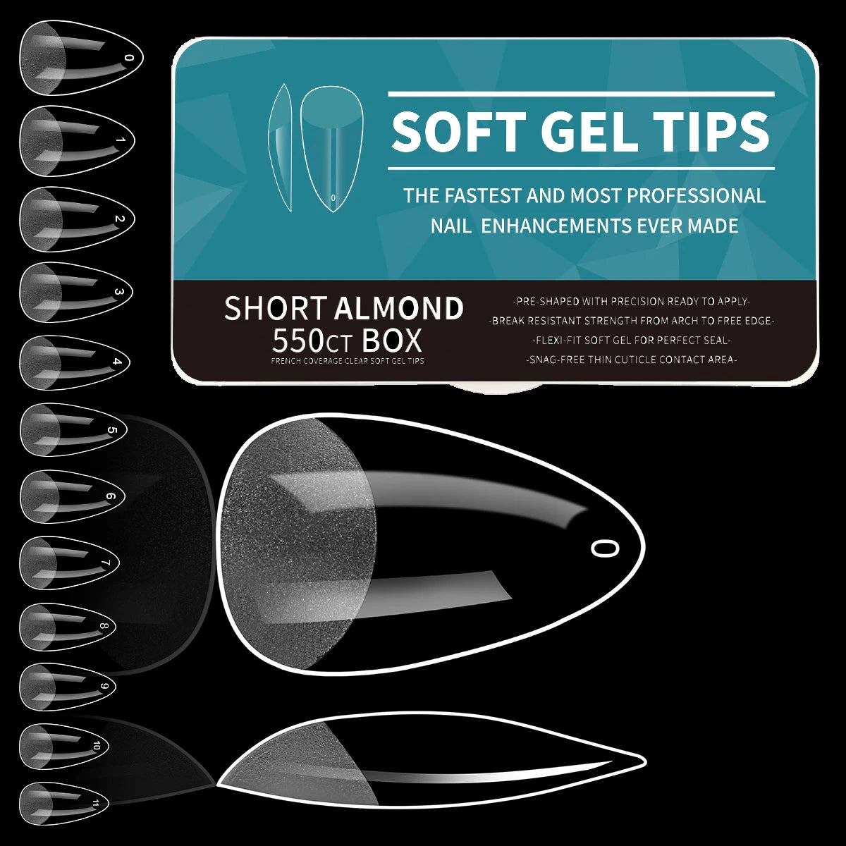 Soft Gel Nail Tips — Full Cover False Nail Extensions, 550 Pieces