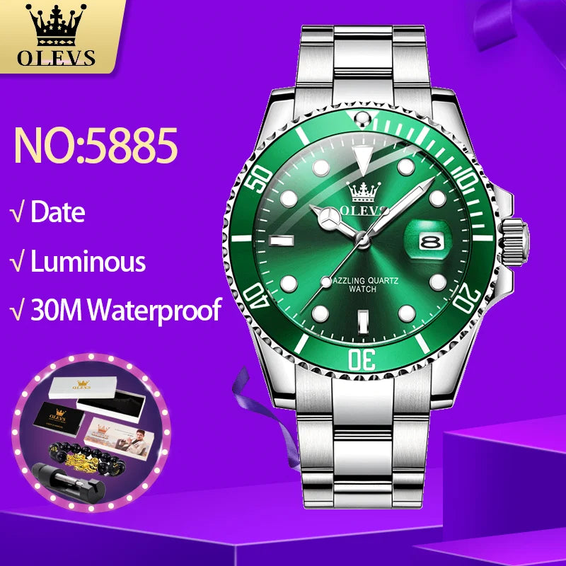 OLEVS 5885 Men's Business Watch — Stainless Steel Quartz Wristwatch