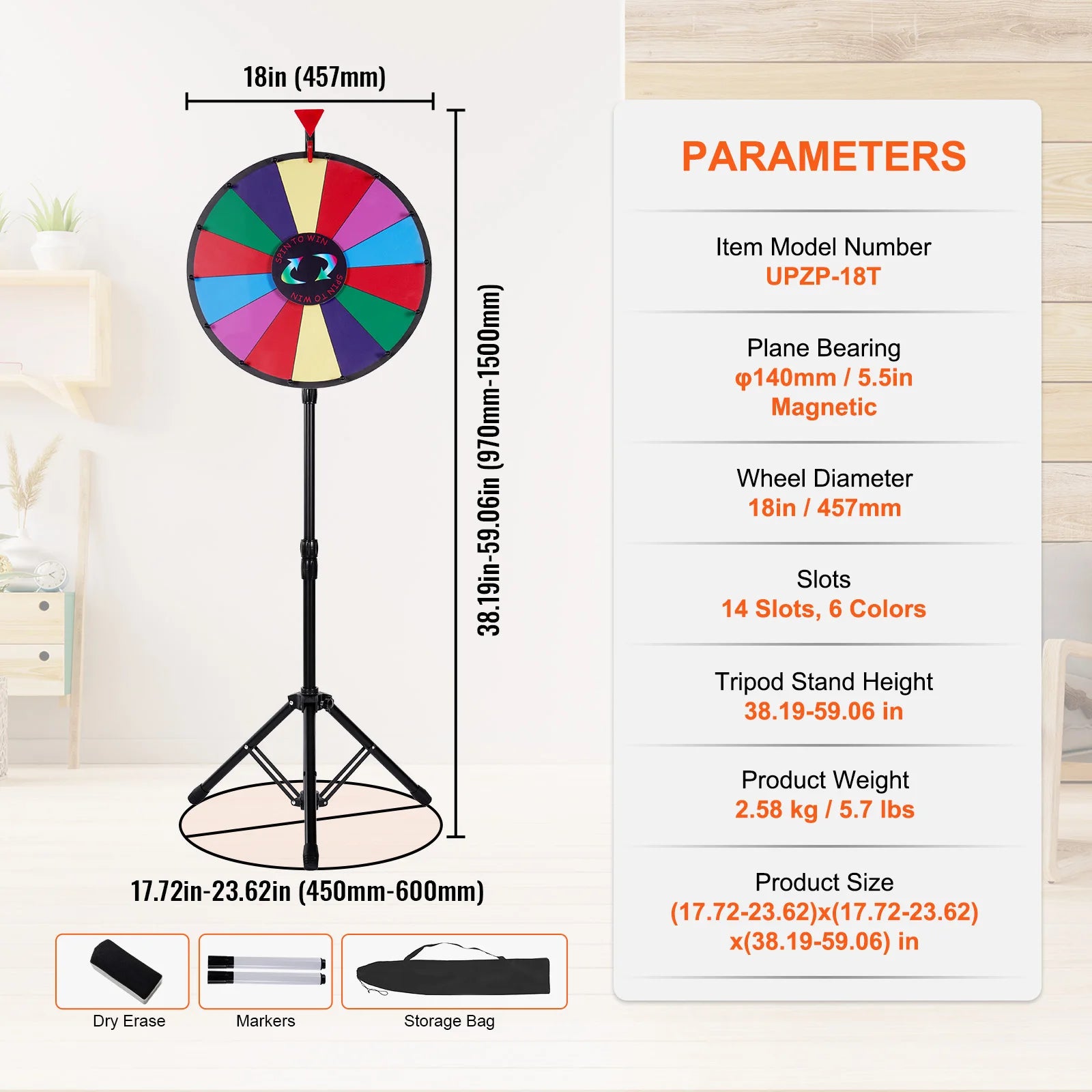 SucceBuy Prize Wheel with Tripod Stand — Customizable Dry Erase Game Spinner