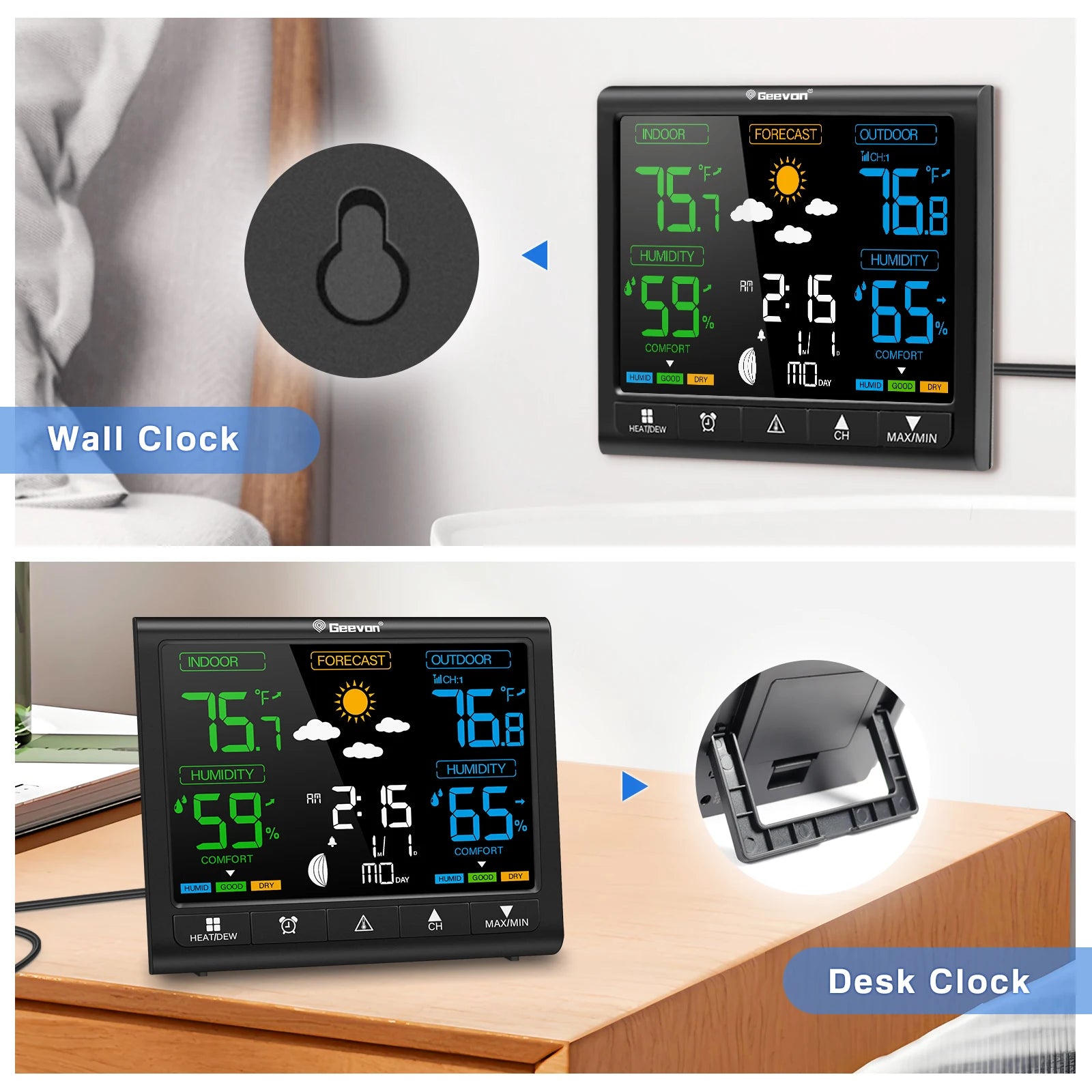 GEEVON Wireless Weather Station — Indoor Outdoor Temperature & Humidity Monitor