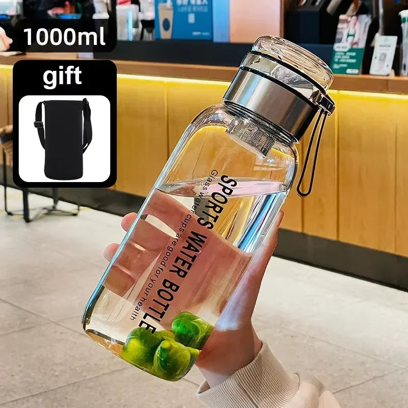 Large Capacity Glass Water Bottle — Heat-Resistant Tea Brewing Cup with Lid