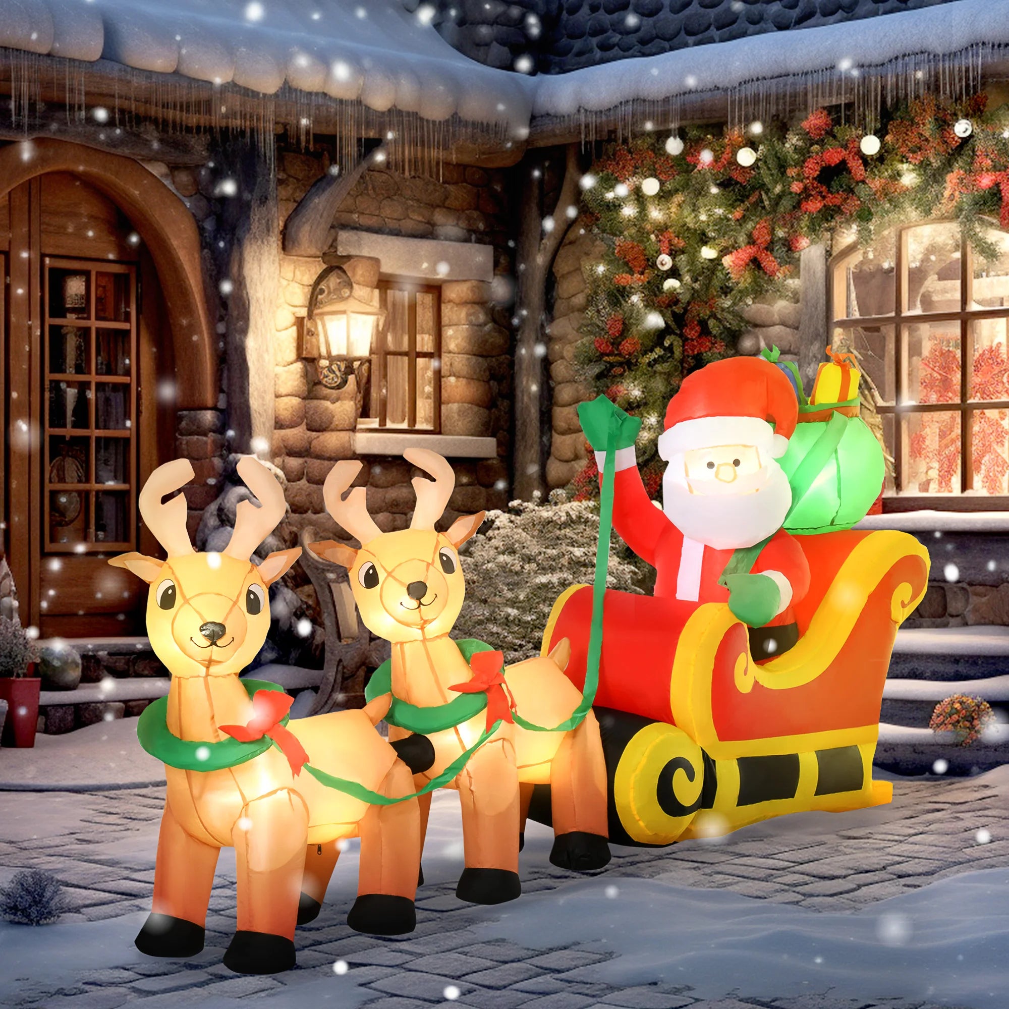HOMCOM 8' Inflatable Santa Claus Sleigh — Outdoor Christmas Display with LEDs