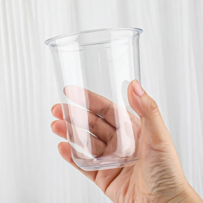 Disposable Stemless Wine Glasses — Clear Plastic Cups with Lids and Straws