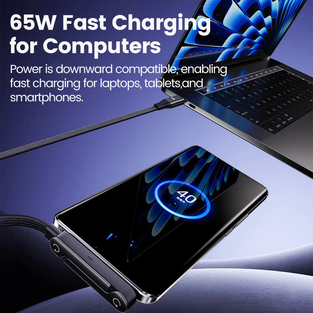 elough 65W Fast Charging Cable — 2-in-1 USB-C Data Wire with Foldable Phone Holder