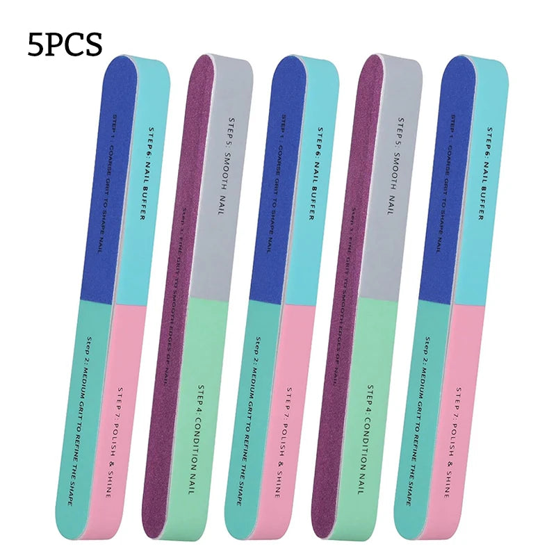 Professional 7-Way Nail Buffer Block — Multi-Sided Manicure Sanding Tool