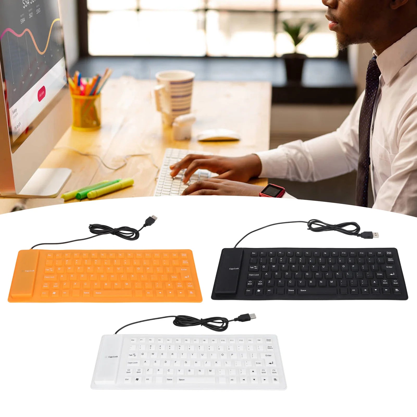 VBESTLIFE Silicone Rollable Keyboard — Waterproof and Silent USB Wired Design
