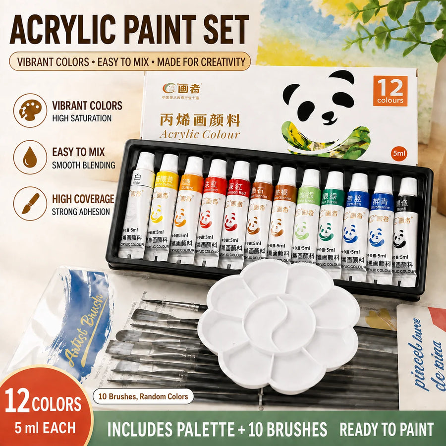 Acrylic Paint Set — Complete Art Kit with Brushes and Palette