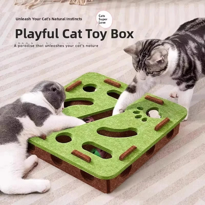 Interactive Felt Cat Puzzle Box — Indoor Exercise & Mental Stimulation Toy