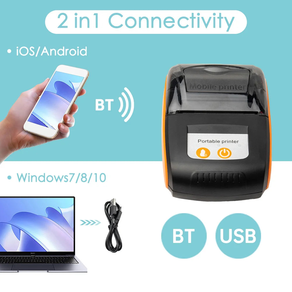 Mini Thermal Receipt Printer — Wireless Bluetooth & USB Mobile Printer
