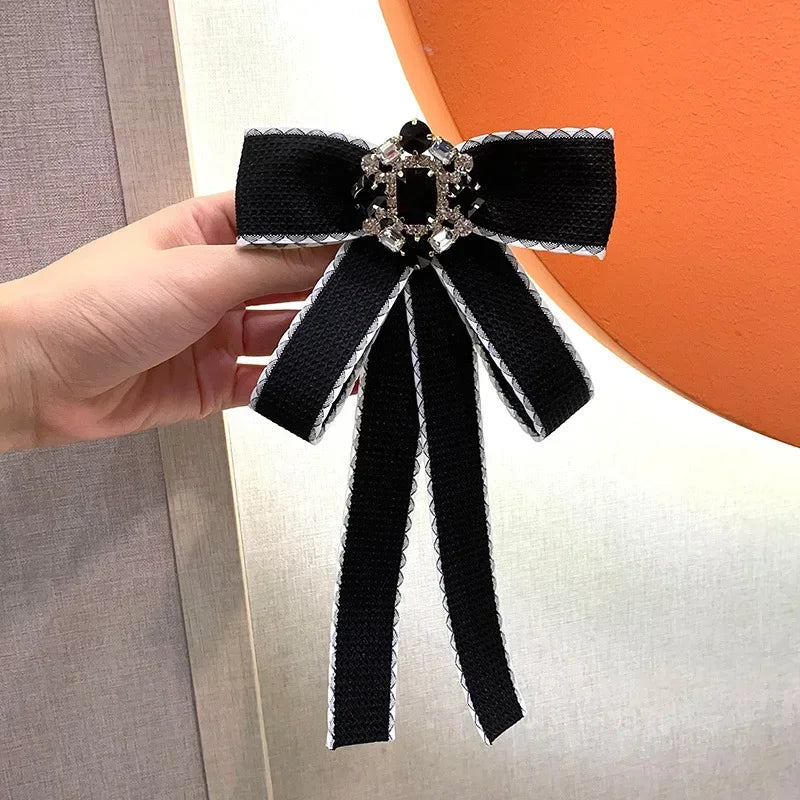 i-Remiel Rhinestone Bowknot Brooch — Elegant Fabric Bow Tie Pin for Women