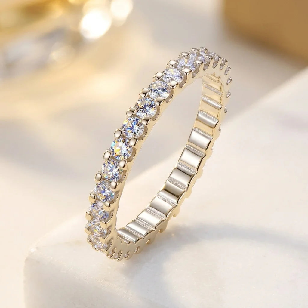 Moissanite Ring — Sterling Silver Wedding Band