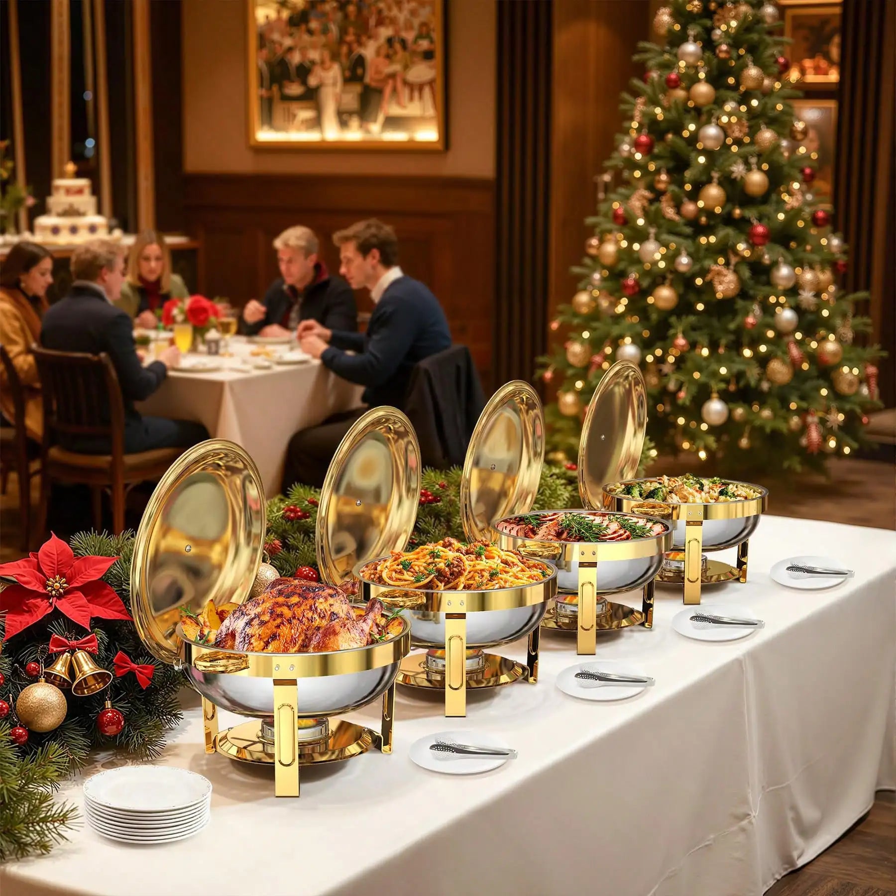 Gold-Plated Stainless Steel Chafing Dishes — Buffet Warmer Set for Catering