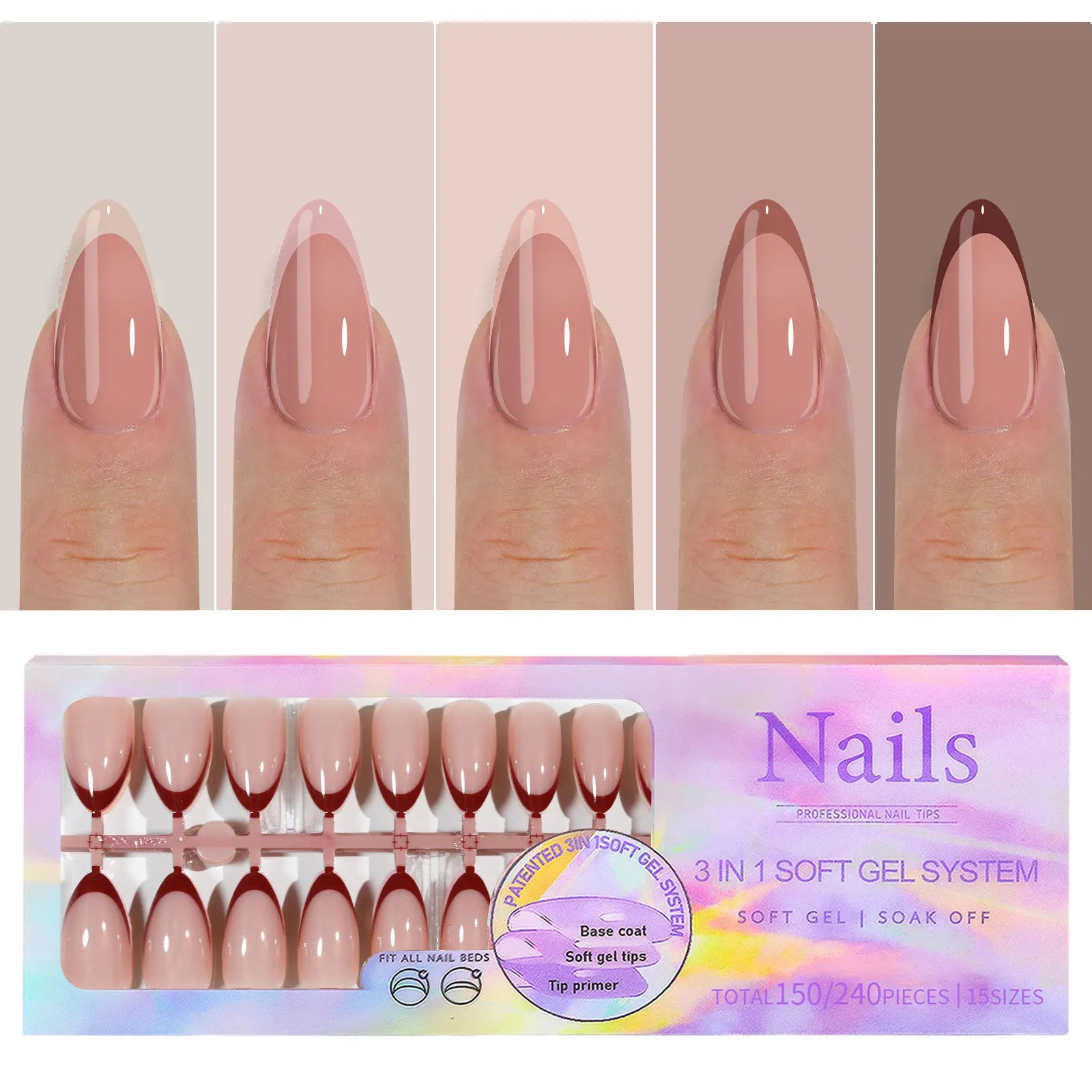 French Tip Soft Gel Nail Tips — 150 Piece DIY Press On Set