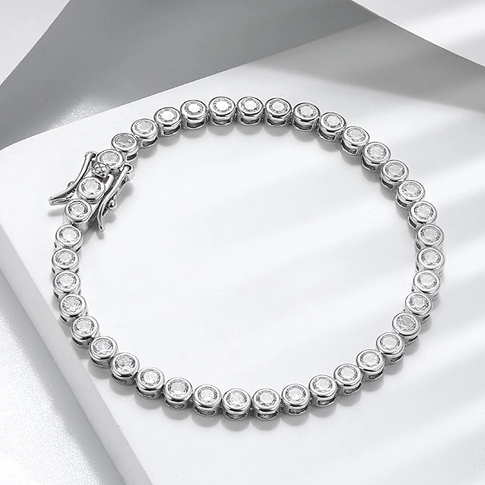 knobspin Moissanite Tennis Bracelet — D VVS1 Round Cut Sterling Silver
