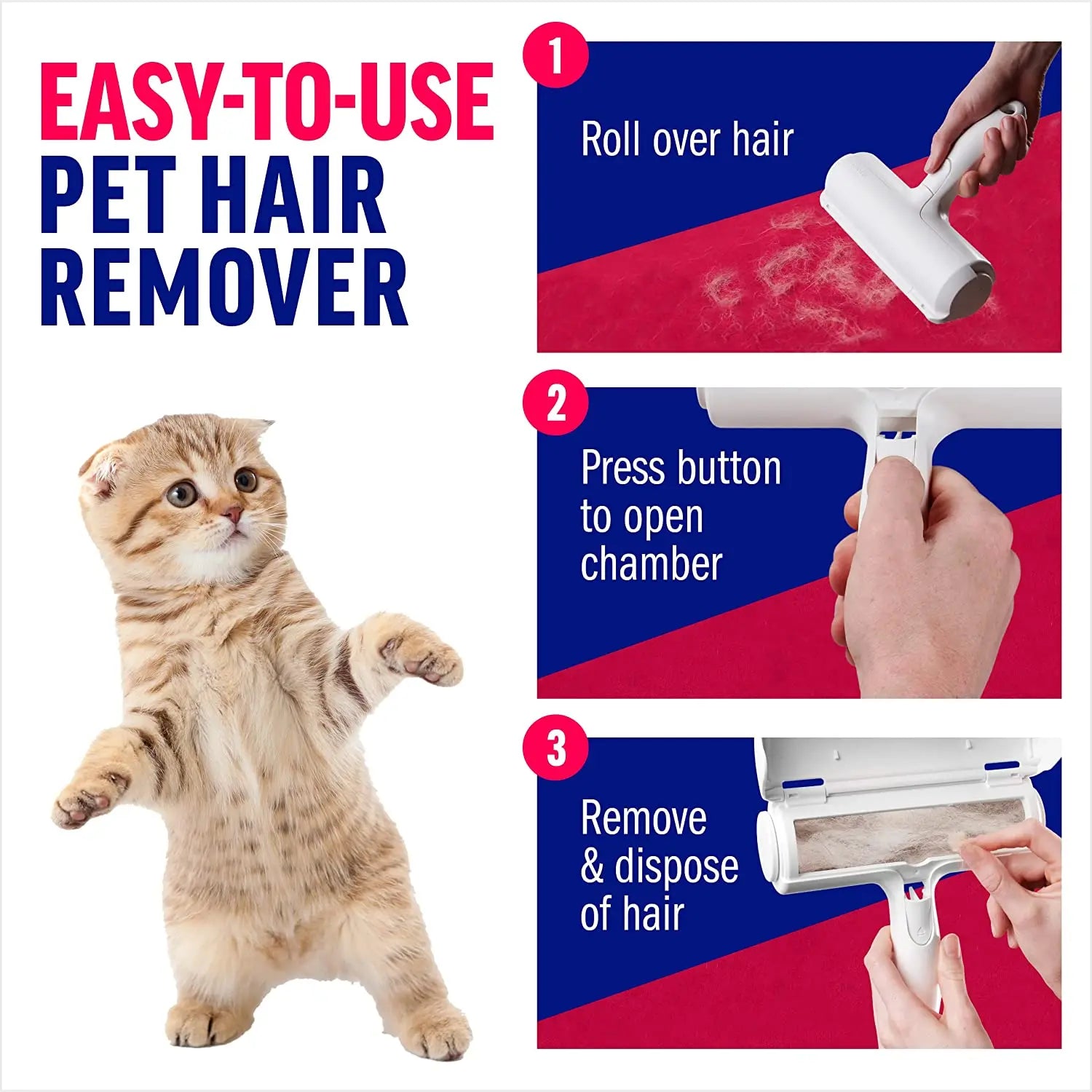 Pet Hair Remover Roller — Reusable Fur Cleaning Tool with Self-Cleaning Base