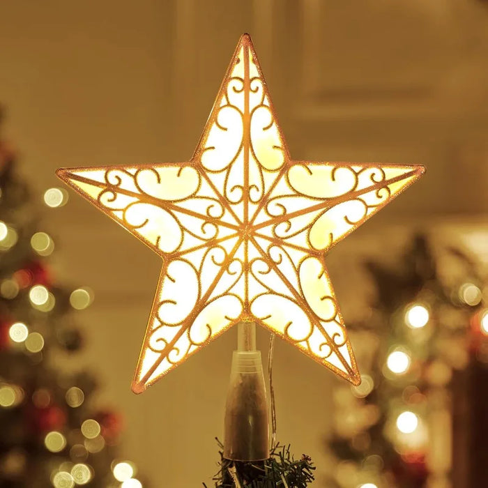 Golden Glitter Star Tree Topper — Lighted PVC Christmas Decoration