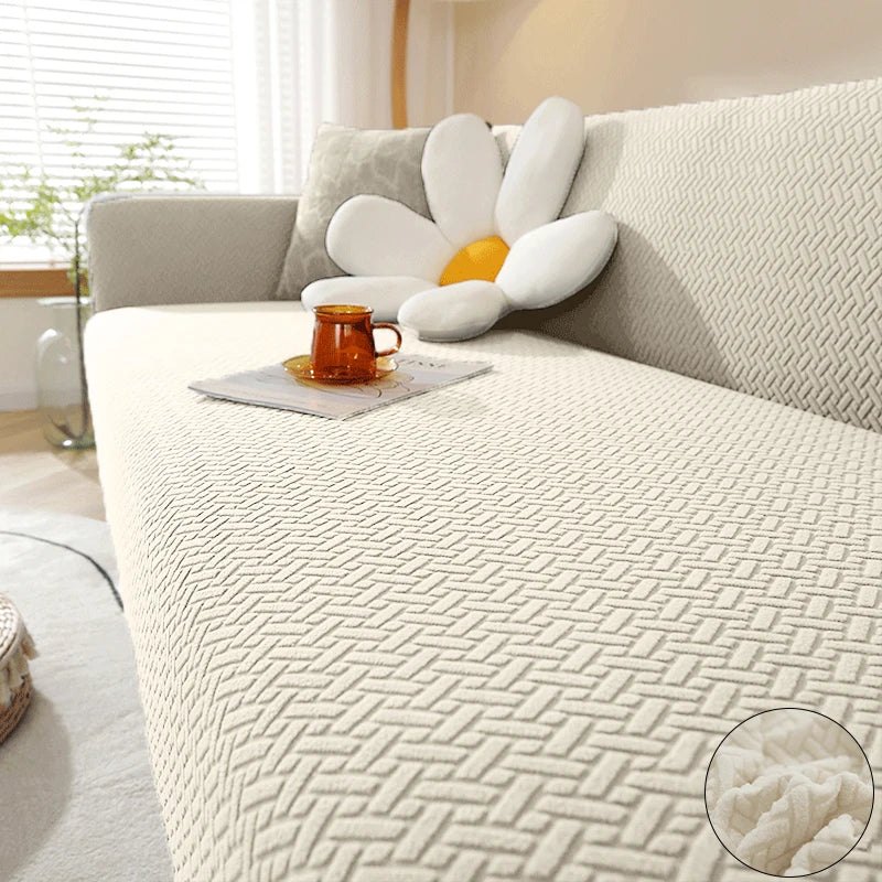 Jacquard Elastic Sofa Cover — Stretch Polar Fleece Slipcover Protector
