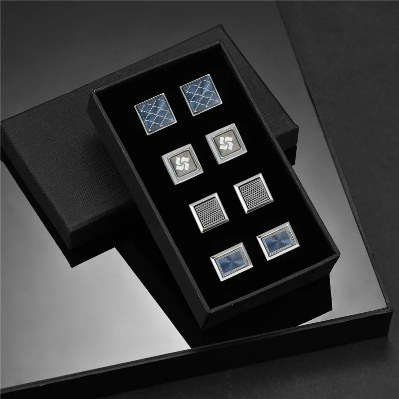 UJOY Luxury Copper Cufflinks — Elegant Round and Square Men's Jewelry Set