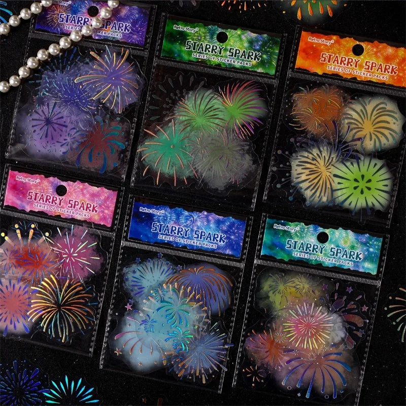 Firework Theme PET Stickers — Decorative Decals for Scrapbooking & Journals