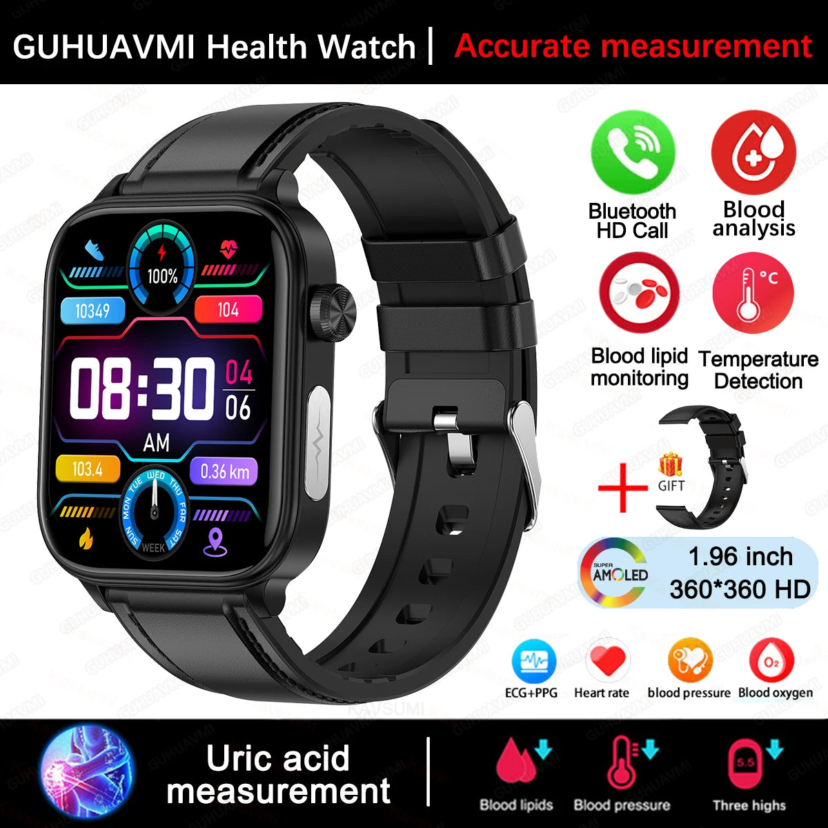 GUHUAVMI Health Smartwatch — Advanced ECG, Blood Pressure & Oxygen Monitor