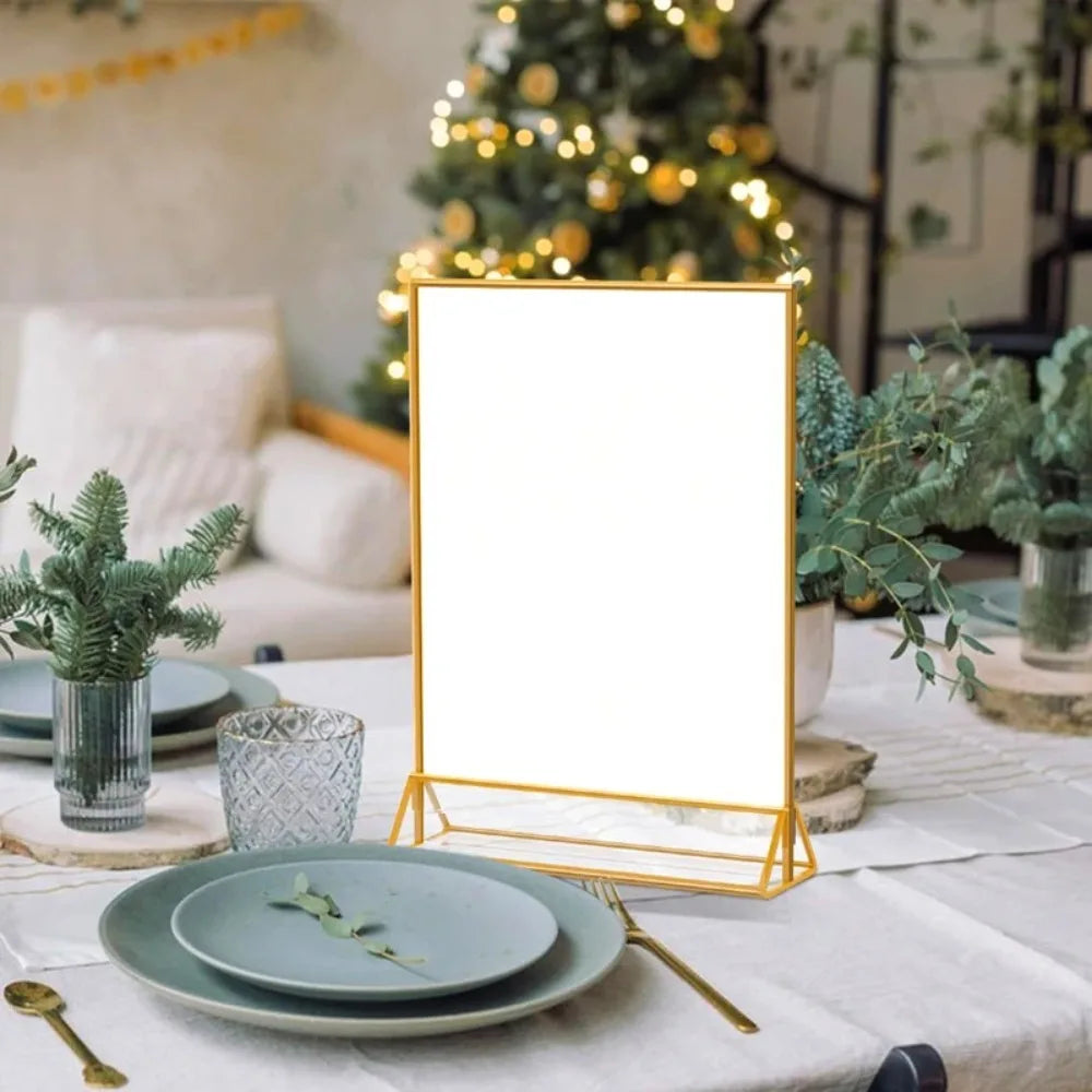 Transparent Acrylic Sign Holder — Elegant Gold Edge Menu Stand for Events