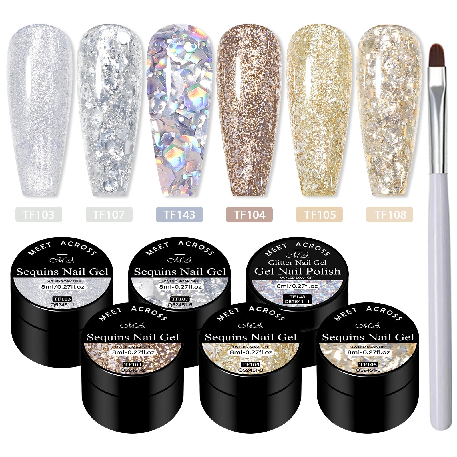 MEET ACROSS Glitter Nail Gel Polish Set — Sparkly DIY Manicure Kit