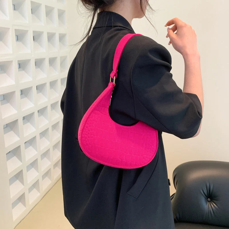 Women's Felt Shoulder Bag — Stylish Half Moon Handbag for Daily Use