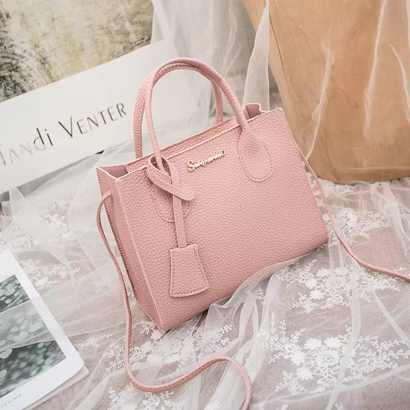 Lychee Grain Faux Leather Satchel — Versatile Triple-Use Handbag