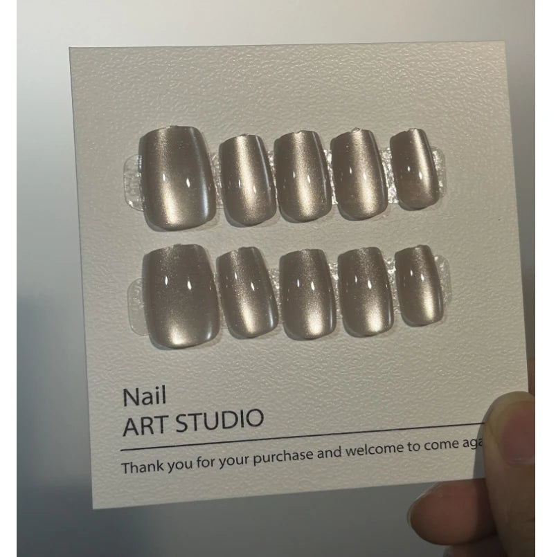 Luxury Cat Eye Press On Nails — Handmade Acrylic Coffin Style False Nails