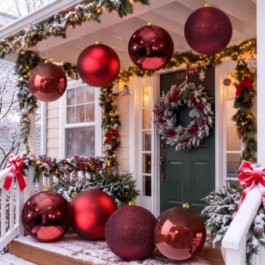 Extra Large Glass Christmas Ornaments — Wine Red Glossy Tree Decor