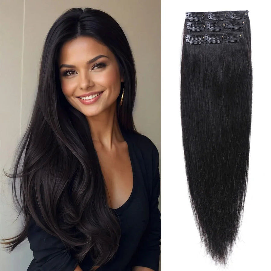 BHF Remy Human Hair Clip-In Extensions — Straight Full Head Set
