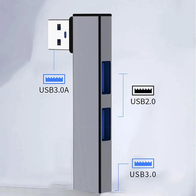 3-Port Aluminum USB Hub — High-Speed Data Splitter for Laptop and PC