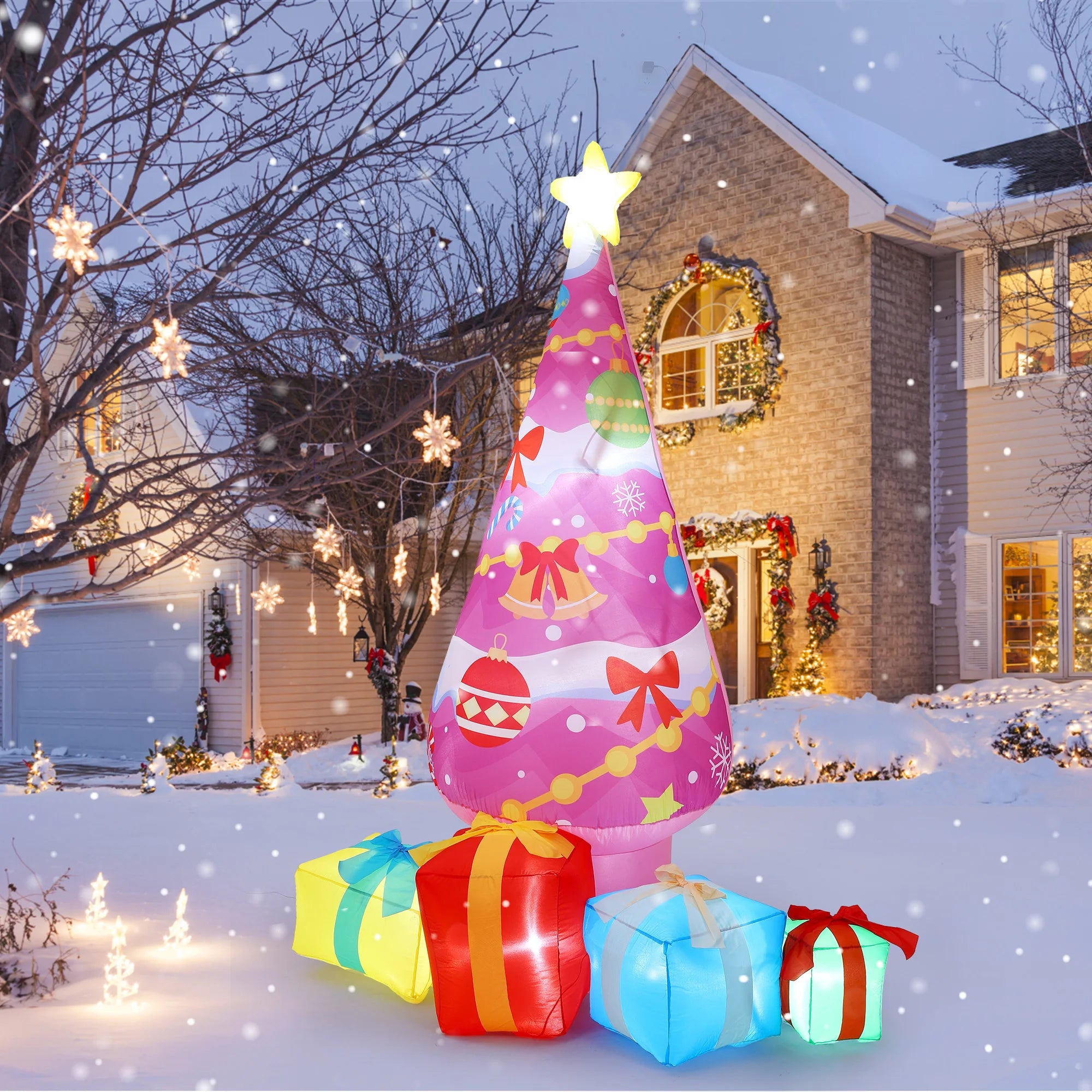 HiMISS 7.1ft Pink Inflatable Christmas Tree — Outdoor Holiday Decor with LED Lights